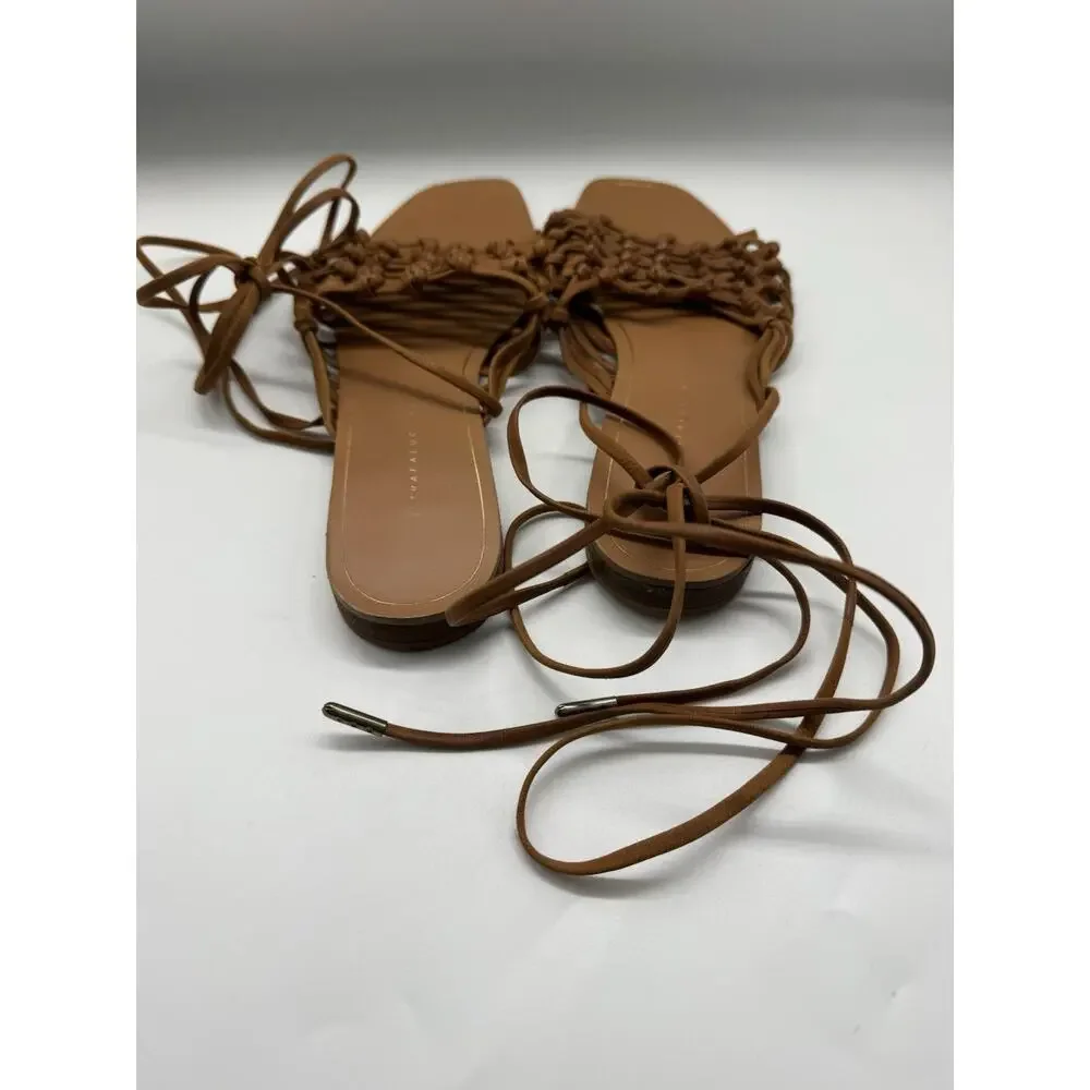 Zara Trafaluc Brown Braided Ankle Wrap Flats US Size 9 Euro 40 - Picture 4 of 8